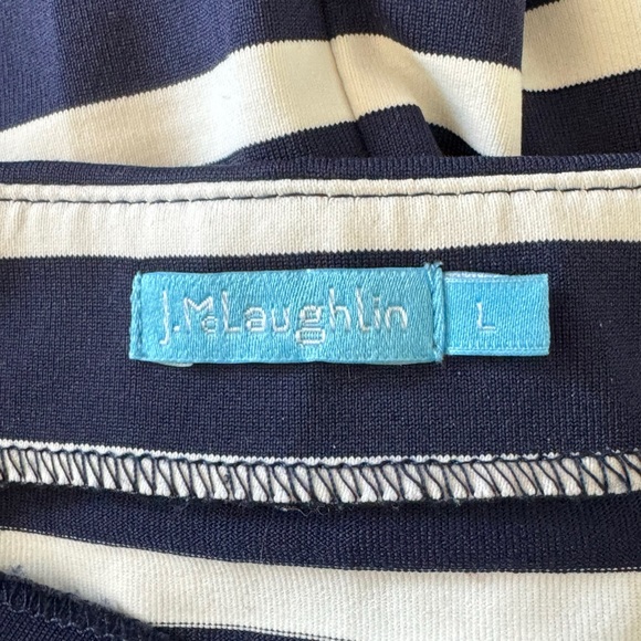 J McLaughlin Size Large Blue/White Patrice Off Shoulder Striped Nautical Dress - Picture 9 of 12